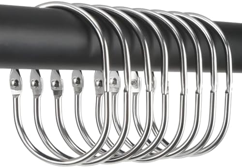 Goowin Shower Curtain Rings, 12 Pcs Shower Curtain Hooks, Oval Snap Shower Rings for Curtain, Metal Shower Curtain Rings Rust Proof, Glide Smoothly Shower Hooks for Shower Curtain Rod (Chrome)
