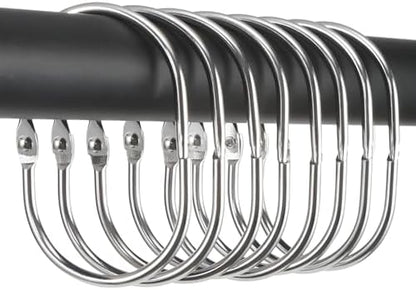 Goowin Shower Curtain Rings, 12 Pcs Shower Curtain Hooks, Oval Snap Shower Rings for Curtain, Metal Shower Curtain Rings Rust Proof, Glide Smoothly Shower Hooks for Shower Curtain Rod (Chrome)
