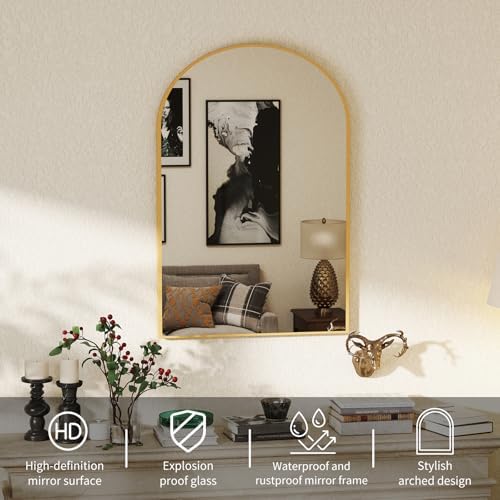 NEWBULIG 32"X30" Arched Bathroom Mirror for Over Sink, Wall Vanity Mirror