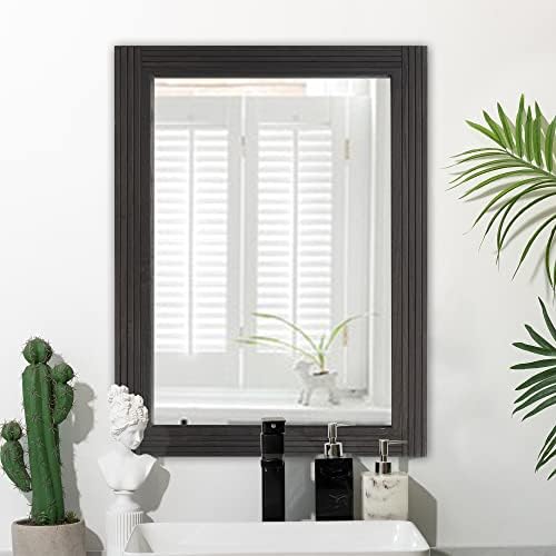 YOSHOOT Hand-Made Wooden Spliced Wall Mirror for Bathroom, Rustic Farmhouse Vanity Mirror, Décor Wall Art, Solid Wood Frame, Vertical or Horizontal Hanging, 60" x 36", Black