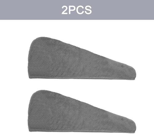 MaopaoBeauty 2 Pack Hair Drying Towels, Hair Towel Wrap, Absorbent Microfiber Hair Towel Turban with Button Design to Dry Hair More Quicker, Grey