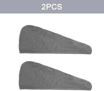 MaopaoBeauty 2 Pack Hair Drying Towels, Hair Towel Wrap, Absorbent Microfiber Hair Towel Turban with Button Design to Dry Hair More Quicker, Grey