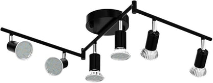 Unicozin LED 6 Light Track Lighting Kit, 46.5'' Black 6 Way Ceiling Spot Lighting, Flexibly Rotatable Head, Track Light Included 6 x LED GU10 Bulb (4W, Daylight White 5000K, 400LM)
