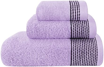 Belizzi Home Ultra Soft 3 Pack Cotton Towel Set, Contains a Bath Towel 28x55 inch, a Hand Towel 16x24 inch & a Wash Coth 12x12 inch, Ideal Everyday use, Compact & Lightweight -Purple