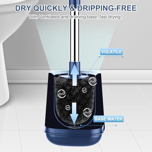SetSail Toilet Brush and Holder, Self Closing Lid Toilet Bowl Brushes Holder and Extra Long Handle Ventilated Toilet Brush Set for Bathroom Cleaning, Nylon Bristles, Dark & Blue