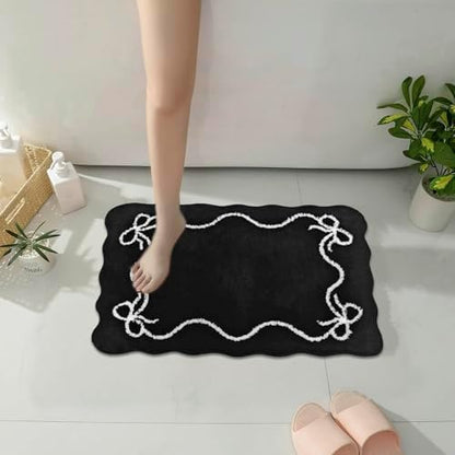 Mocsicka Black Bow Bath Mat Cute Bow Bathroom Rug Super Soft Absorbent Bathroom Rugs Non Slip Bath Mat Machine Washable Rug for Bathrooms 16x24 inches (Black, 40x60cm)