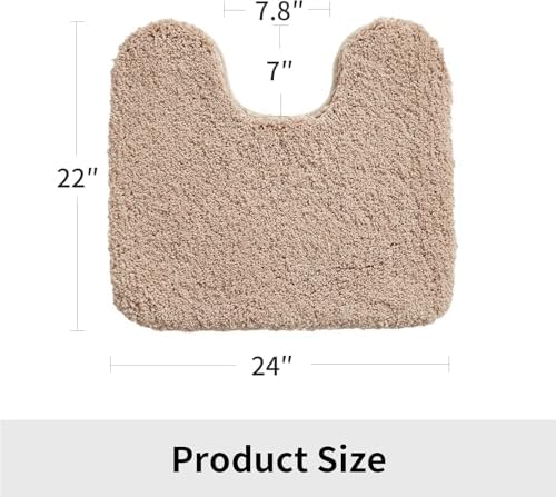 Disolla Toilet Mat 22x24 Beige - Non Slip Fluffy U-Shaped Contour Rug, Ultra-Soft Plush Toilet Floor Mat, Absorbent & Machine Washable
