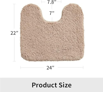 Disolla Toilet Mat 22x24 Beige - Non Slip Fluffy U-Shaped Contour Rug, Ultra-Soft Plush Toilet Floor Mat, Absorbent & Machine Washable