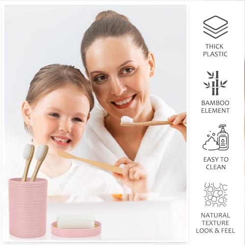 CERBIOR Bamboo Bathroom Accessories Set 6 Piece Spiral Bath Ensemble（Pink）