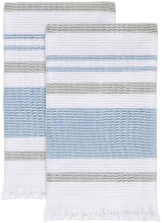 Izod - Fingertip Towels, Soft & Absorbent Cotton, Dorm Room Essentials, Striped Bathroom Decor, Set of 2 (Clubhouse Collection, Blue)