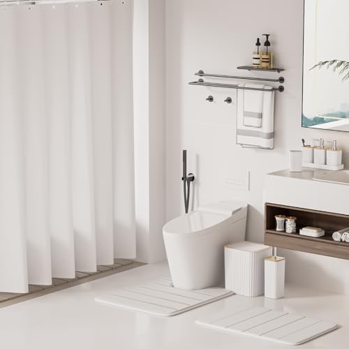 XLHOMO Bathroom Set - 25PC White Bathroom Set with Shower Curtain and Rugs, Bathroom Accessories Set, White Shower Curtain Set with Bathroom Trash Can