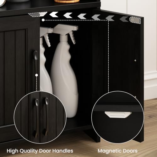 Small Bathroom Storage Cabinet with 2 Doors & Shelf,Line Black