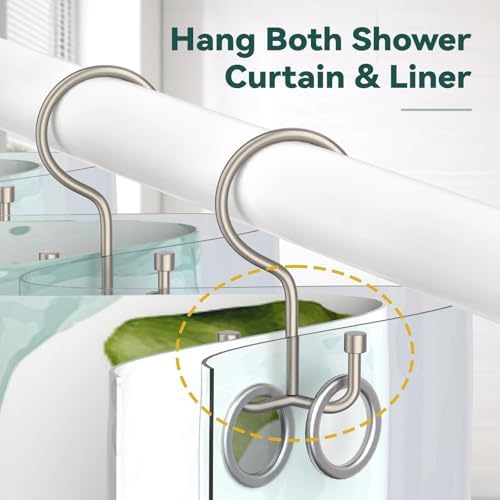 Goowin Shower Curtain Hooks, Shower Curtain Rings, Metal Shower Curtain Hangers Rust Proof, Double Glide Shower Rings for Curtain, Shower Hooks for Shower Curtain, Matte Nickel, 24 Pack-Cylinders