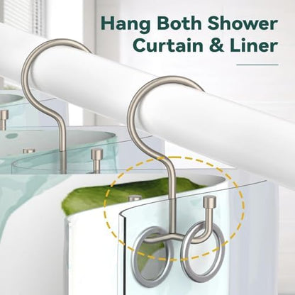 Goowin Shower Curtain Hooks, Shower Curtain Rings, Metal Shower Curtain Hangers Rust Proof, Double Glide Shower Rings for Curtain, Shower Hooks for Shower Curtain, Matte Nickel, 24 Pack-Cylinders