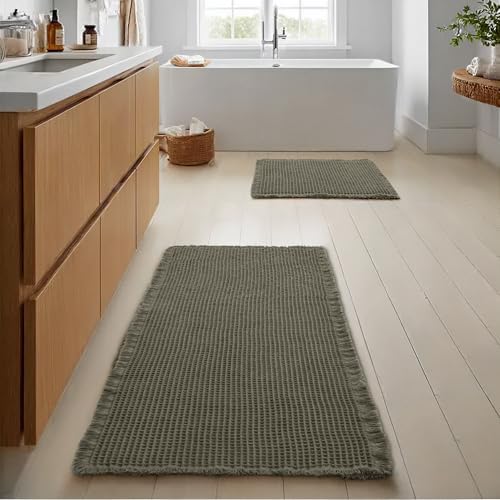 JIUZHEN Set of 2 Waffle Bathroom Rugs Non Slip Bath Mats 16"x24"+24"x48"