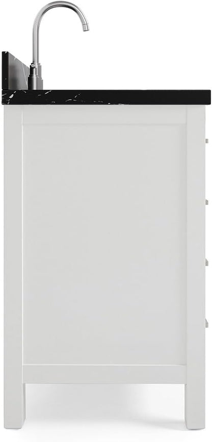 ARIEL Cambridge 60 Inch Single Rectangle Sink Bathroom Vanity with Nero Marquina Black Quartz Countertop 1.5 Inch in White