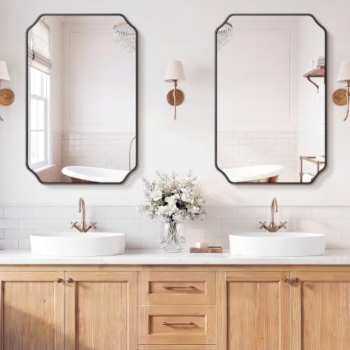 Vanity Bathroom Mirror, 24" x 36" Black Scalloped Mirror for Wall