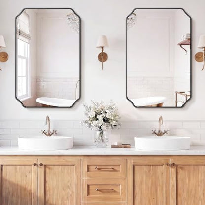 Vanity Bathroom Mirror, 24" x 36" Black Scalloped Mirror for Wall