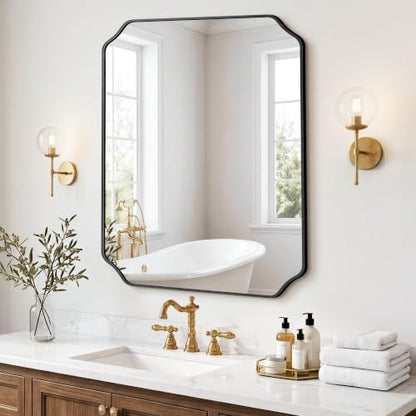 Vanity Bathroom Mirror, 30" x 36" Black Scalloped Mirror for Wall