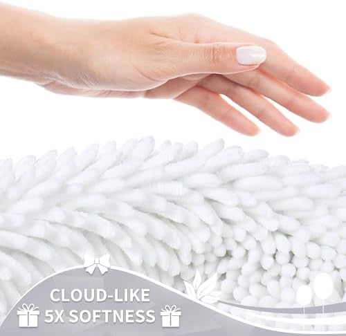 Yimobra Long Bathroom Rug Non Slip 44x24 Inch, Extra Thick Soft Absorbent Chenille Bath Mat, Machine Washable Quick Dry Bath Rugs for Bathroom Floor, Tub and Shower, Home Decor Accessories, White
