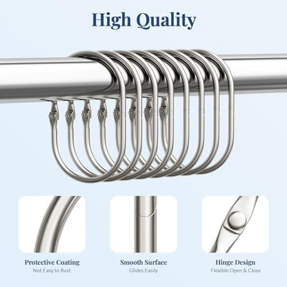 Bathway Shower Curtain Rings, Shower Curtain Hooks 12 Pcs Anti-Drop Shower Rings for Curtain, Metal Shower Curtain Rings Rust Proof, Brushed Nickel Shower Hooks for Shower Curtain Rod Bathroom