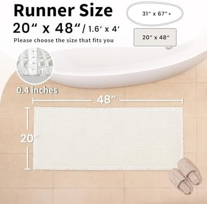 White Bathroom Rugs, Waffle Bath Mat Non Slip Washable, 20" x 48"