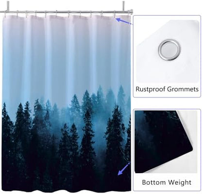 LLSCL Fabric Shower Curtain Liner with Magnets, Blue Forest Waterproof Hotel Quality, 72 x 72 Machine Washable