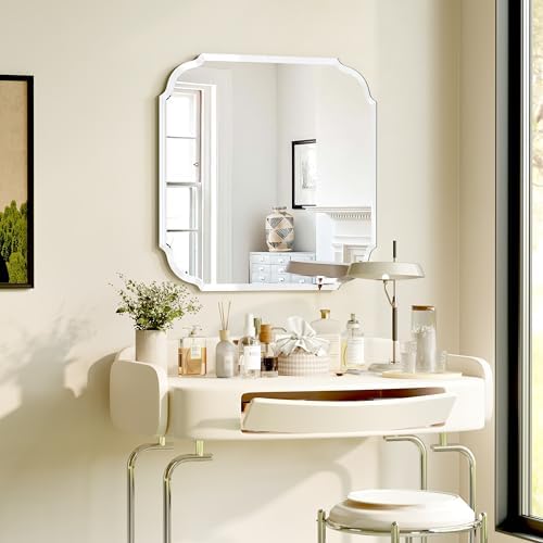 Silver Wall Mirror-Beveled Edge Frameless Mirror for Bathroom, Vanity, Bedroom, Rectangle Mirror（24X24inch）