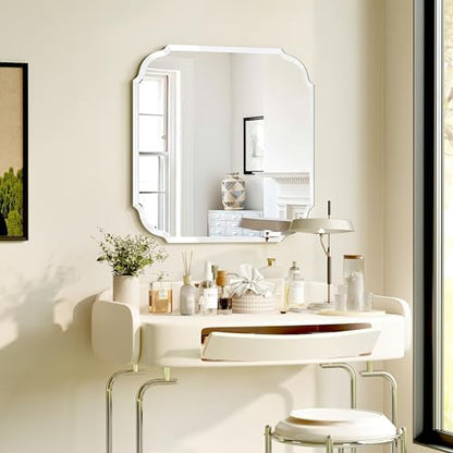 Silver Wall Mirror-Beveled Edge Frameless Mirror for Bathroom, Vanity, Bedroom, Rectangle Mirror（24X24inch）