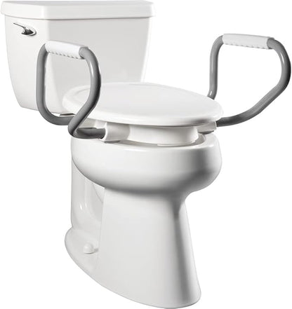 Bemis Assurance 3" Raised Toilet Seat with Handles, Made in USA, Secure Hinges, Clean Shield Guard, Elongated, White