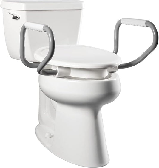 Bemis Assurance 3" Raised Toilet Seat with Handles, Made in USA, Secure Hinges, Clean Shield Guard, Elongated, White