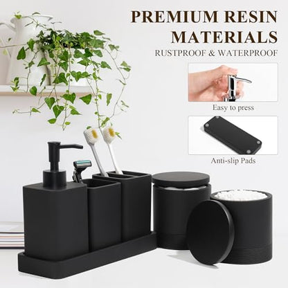 YMXYJM Bathroom Accessories Set, 6 Piece Soap Dispenser Set - Matte Black