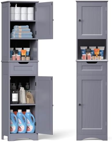 Gizoon 67” H Tall Bathroom Storage Cabinet, Narrow Storage Cabinet, Grey