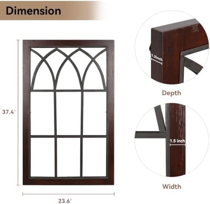Rustic Window Mirror for Wall Decor, Wooden Frame Decorative Wall Mirror