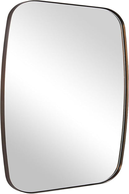 Bronze Oblong Mirror, 36x40 Inch Brushed Bronze Oval Mirror for Bathroom with Stainless Steel Metal Frame, Wall Mouned for Bathroom, Living Room, Entryway
