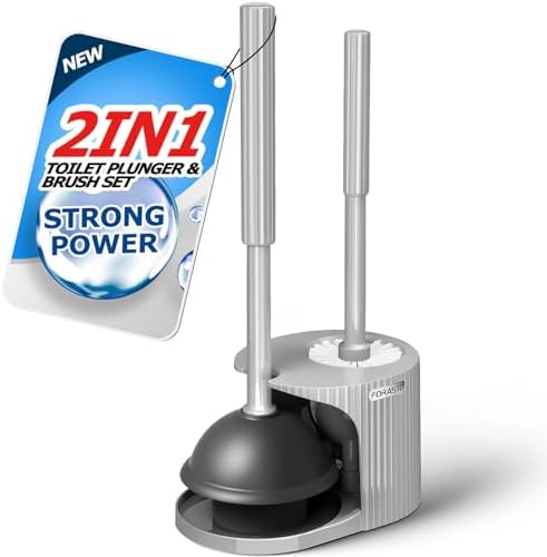 FORASTO 2 in 1 Toilet Plunger and Brush Set,Extended Handle Plunger,Toilet Bowl Brush Plunger Set,Bathroom Cleaning Tools,Cleaning Brush,Toilet Brush Plunger Combo,Charcoal Gray（20.8inch）
