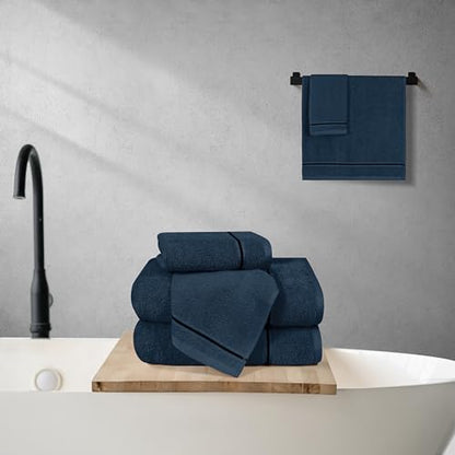 MyOwn Ultra Soft 6 Pack Cotton Towel Set, Contains 2 Bath Towels 28x55 inch, 2 Hand Towels 16x24 inch & 2 Wash Coths 12x12 inch, Ideal Everyday use, Compact & Lightweight - Mineral Blue