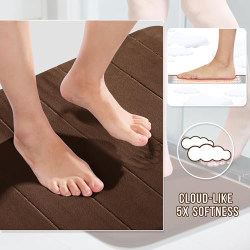 Yimobra Memory Foam Bathroom Mat Set, 31.5 x 20 & 24 x 17 in, Brown