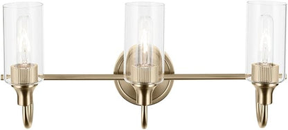 Kichler Kavi 23" 3-Light Vanity Light with Clear Glass in Champagne Bronze, Damp Rated, for Bathroom, Powder Room, Over a Mirror, (23" W x 10" H), 55211CPZ
