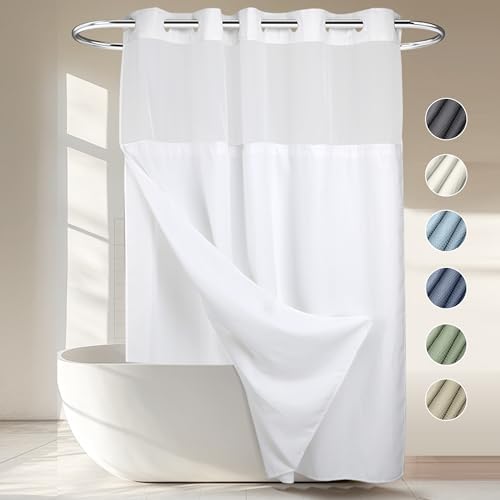River Dream Heavyweight No Hooks Required Dotted Waffle Weave Shower Curtain with Snap in Liner，Bathroom Curtains Shower Set - 71W x 74H,Hotel Grade,Spa Like Bath Curtain,White (Pack of 10)