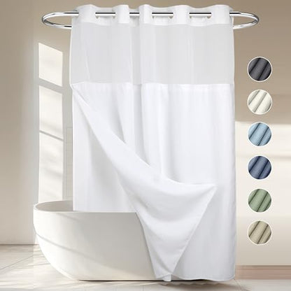 River Dream Heavyweight No Hooks Required Dotted Waffle Weave Shower Curtain with Snap in Liner，Bathroom Curtains Shower Set - 71W x 74H,Hotel Grade,Spa Like Bath Curtain,White (Pack of 10)