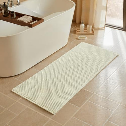 Triohero Cream White Waffle Runner Rug Bathroom, Long Boho Bath Mat, 24x60