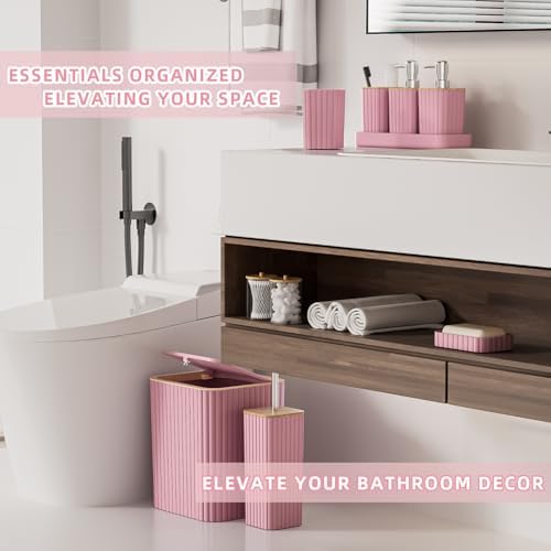 XLHOMO Bathroom Accessories Set - Elegant Pink Bathroom Set, 10PC Bathroom Accessory Set, Toilet Brush, Bathroom Trash Can