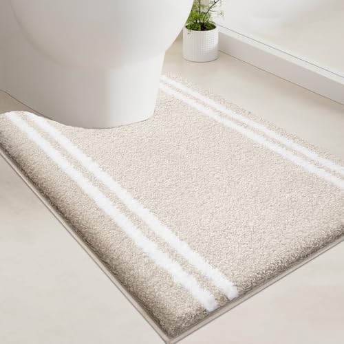 PURRUGS Bathroom Rug, Bath Mat, 20" x 24" U-Shaped, Beige