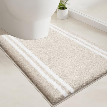 PURRUGS Bathroom Rug, Bath Mat, 20" x 24" U-Shaped, Beige