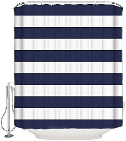 Shower Curtain Bathroom Set Navy Blue and White Stripe Waterproof Shower Curtains with Grommets Hooks Modern Stripes Pattern Privacy Bath Curtain for Bathtub Decor 48x72in
