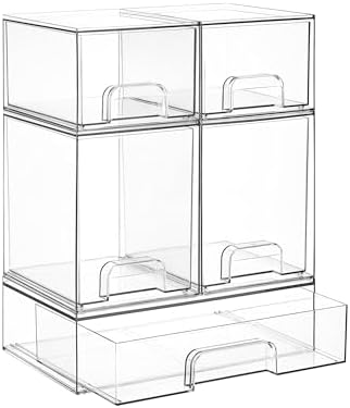 Vtopmart Clear Stackable Storage Drawers Set of 5, Plastic Organizer Bins