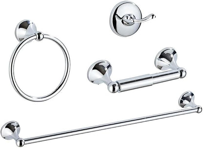 Classic Bathroom Hardware 4-piece Set,Chrome | Wall Mounted,Stainless Steel and Zinc material,Including Towel Bar,Towel Ring,Toilet Paper Holder,Robe Hook