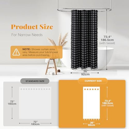 BTTN Stall Boho Farmhouse Linen Shower Curtain Set, 36x72, Black and White