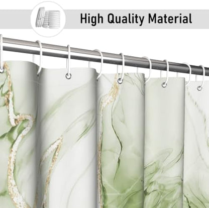 Green Marble Shower Curtain Modern Abstract Luxury Gold Ink Texture Gray Ombre Watercolor Bathroom Curtain Set with Hooks Soft and Lightweight Waterproof Fabric Machine Washable 72" Wx72 L